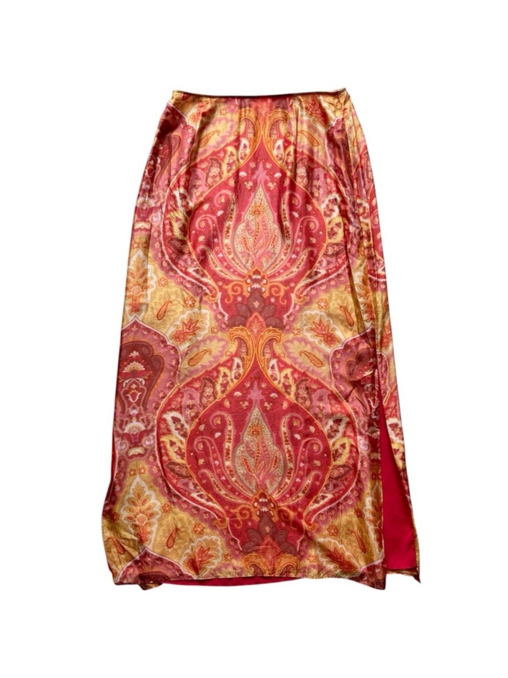 Vintage 90s Lafayette 148 Silk Paisley Midi Skirt Side Slit Boho Ethereal 6
